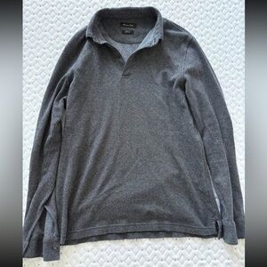 Massimo Dutti Dark Gray Herringbone Polo Shirt, Size Medium
